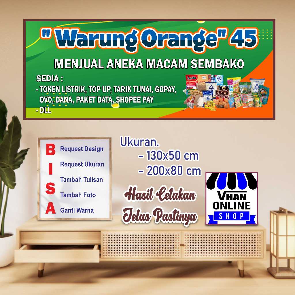 CETAK SPANDUK BANNER TOKO SEMBAKO KEBUTUHAN DAPUR KEREN