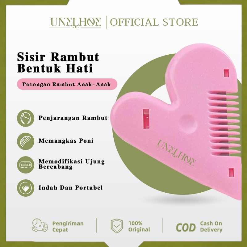 UNELHOE Alat Potongan Rambut Anak Love Pink Lucu Kecil Ringan Portable Hair Cutter 2in1 Sisir Potong