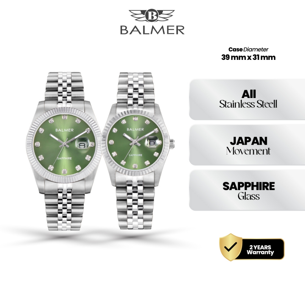 Jam Tangan Couple Balmer B-8172 Kaca Sapphire Stainless Steel