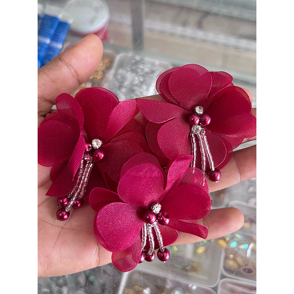 Aplikasi Bunga Juntai Organza / bunga 3D/ Bunga tempel