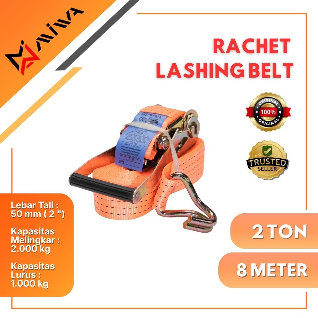 Cargo Lashing Belt 2"/ Rachet Tie Down Webbing Track Belt 2 Ton (8M, 10M, 12M)