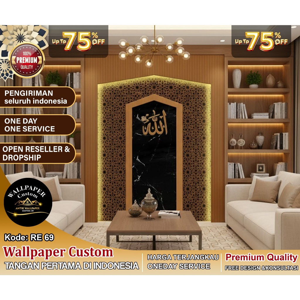 Wallpaper Custom & Wallstiker Custom 3D Tema Mihrab | Ruangan Sholat | Ruang Ibadah | Wallpaper 3D