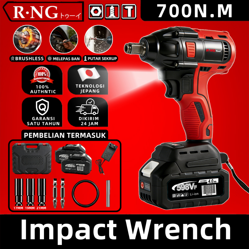 RNG 598V 700 N/M impact wrench mesin impact kunci impact cordless impact impact baterai impact pembu