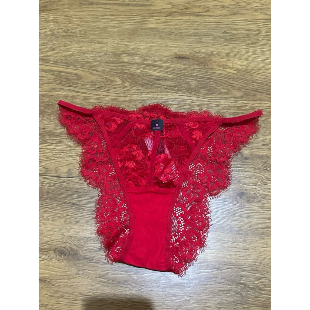 La senza Diva Mini Cheeky Luminary Candy Cane String Panties LaSenza Red Sexy Lace Panty Celana Dala