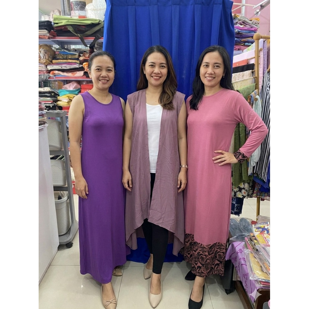 PL dp7 long dress wanita ld120,unggu kensi lembut,tebal unggu gelap katun, pink cerah bunga ngaret
