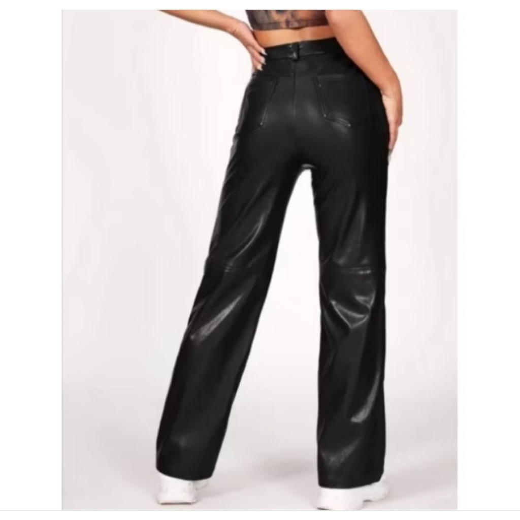[PRELOVED] celana kulit hitam highwaist pants wanita