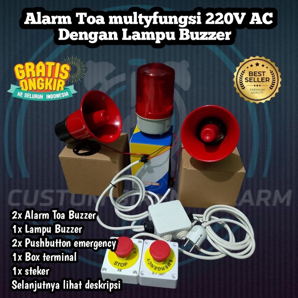 Sirene Alarm Buzzer Multyfungsi 220v AC Dua Tombol siap pakai