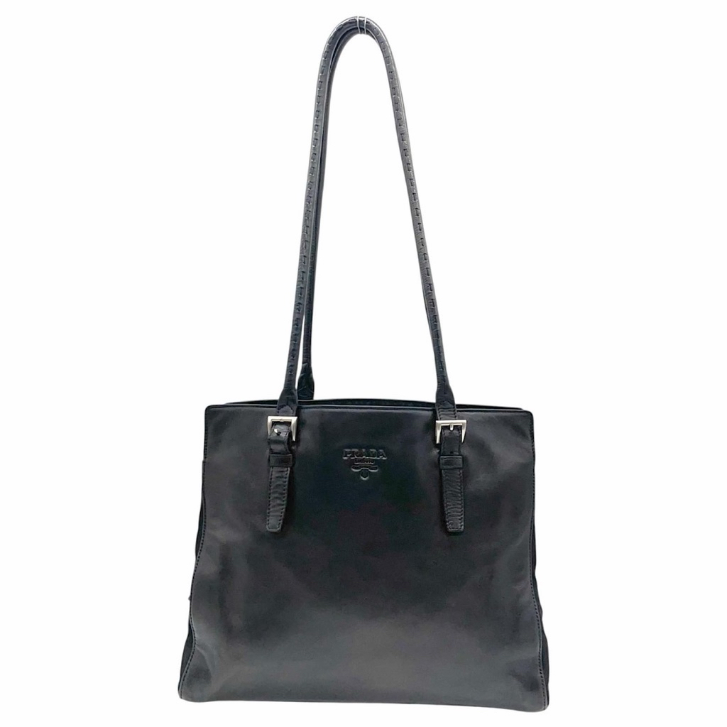 (ENTRUPY CERTIF, AUTHENTIC 100%) Prada vintage black leather tote bag