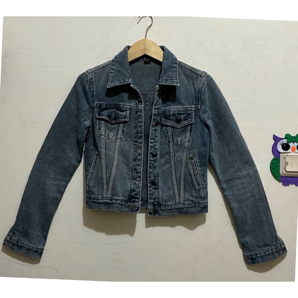 Outer Crop Denim Biru Tua Lengan Panjang