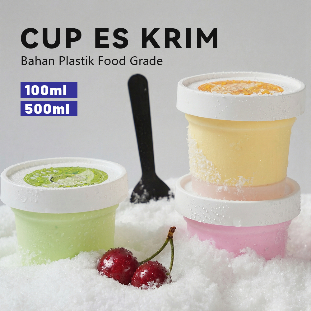 Cup Es Krim Mini Plastik + Tutup | Cup Dessert Ice Cream Pudding Mousse Yogurt Frozen Food