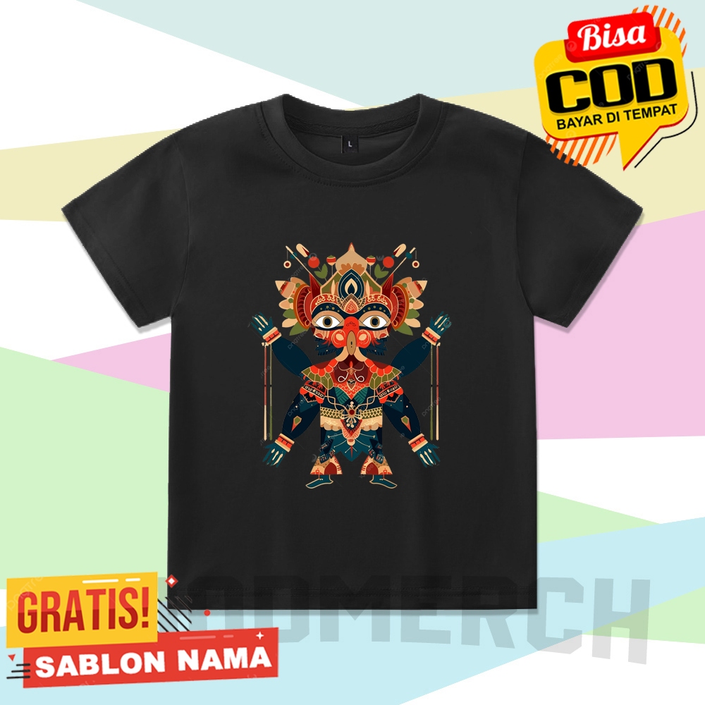 BAJU ATASAN KAOS ANAK KARAKTER WAYANG KULIT / KAOS ANAK BARONG BALI