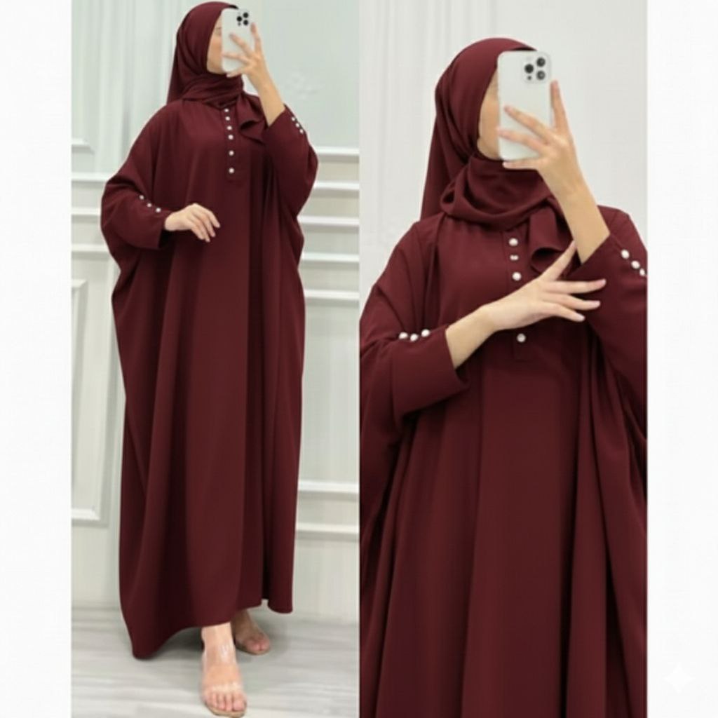 Sherene Abaya Batwing Gamis Twill Import Dress Polos Muslimah