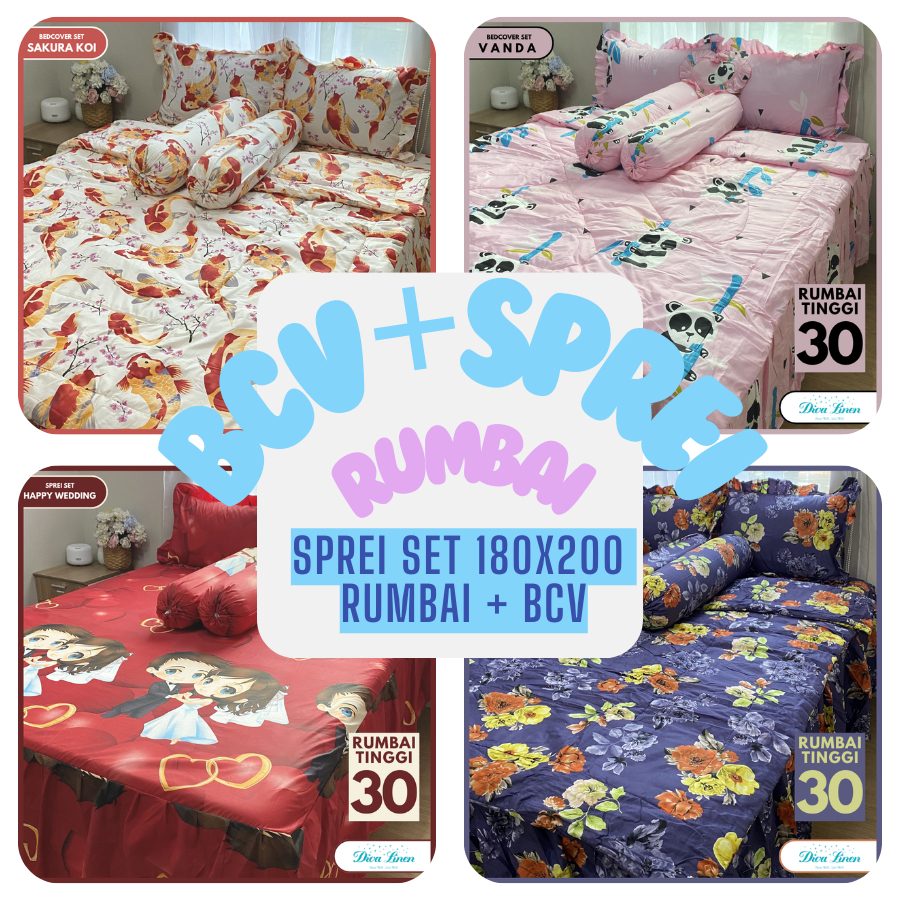 Diva Linen Sprei Rumbai ukuran 180x200 + BED COVER Ukuran 220x230 cm