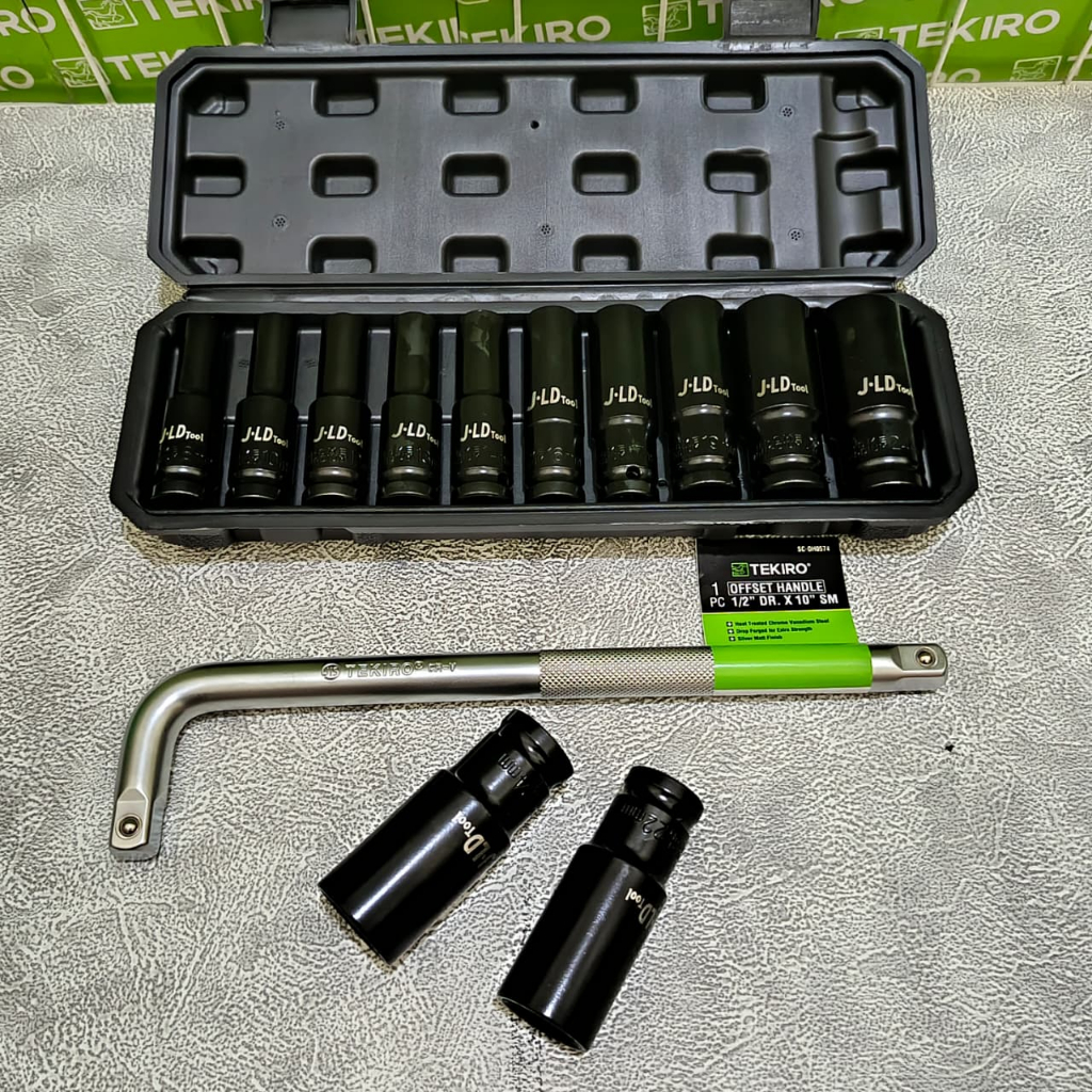 Mata Sok Impact JLD TOOLS READY COD Kunci Shock Set 10 Pcs 8-24 Mm / Tekiro Gagang Kunci Mata Sock L