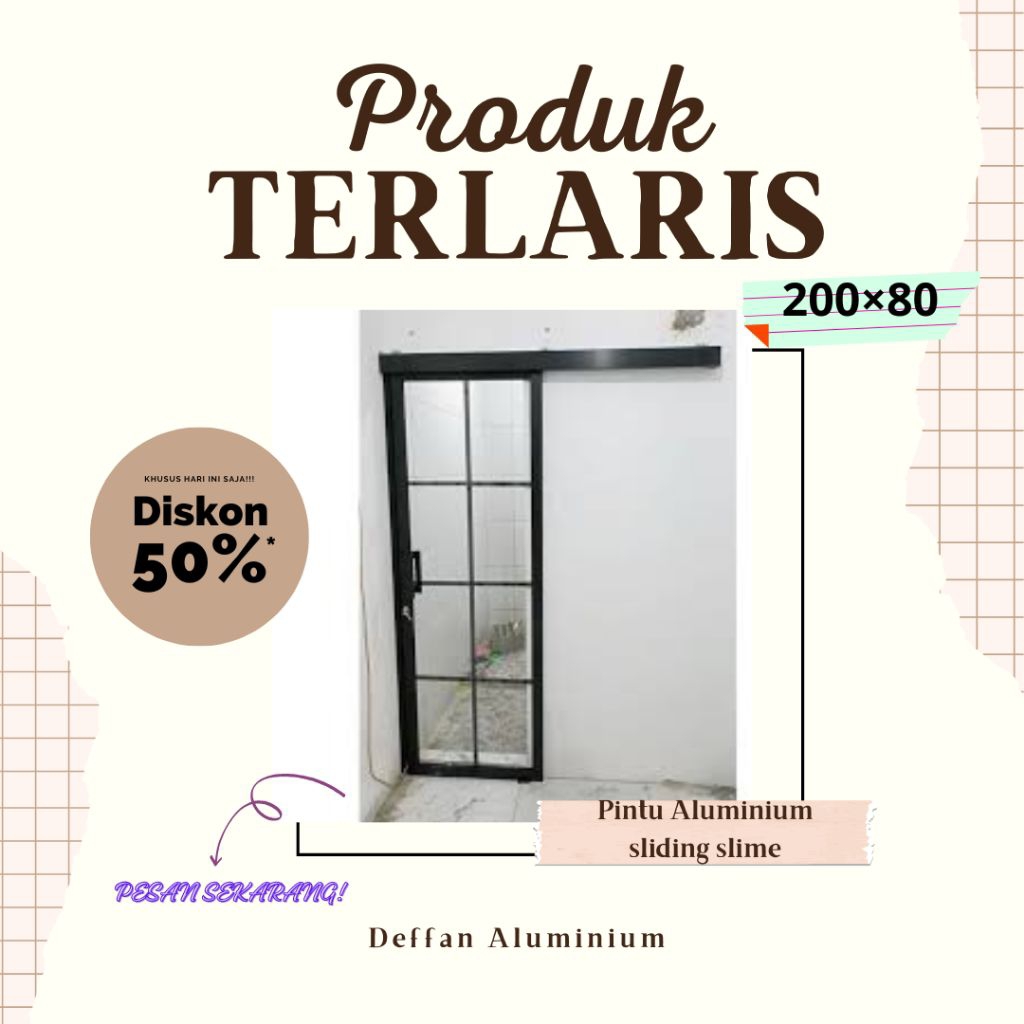 Pintu Aluminium sliding slime 200×80