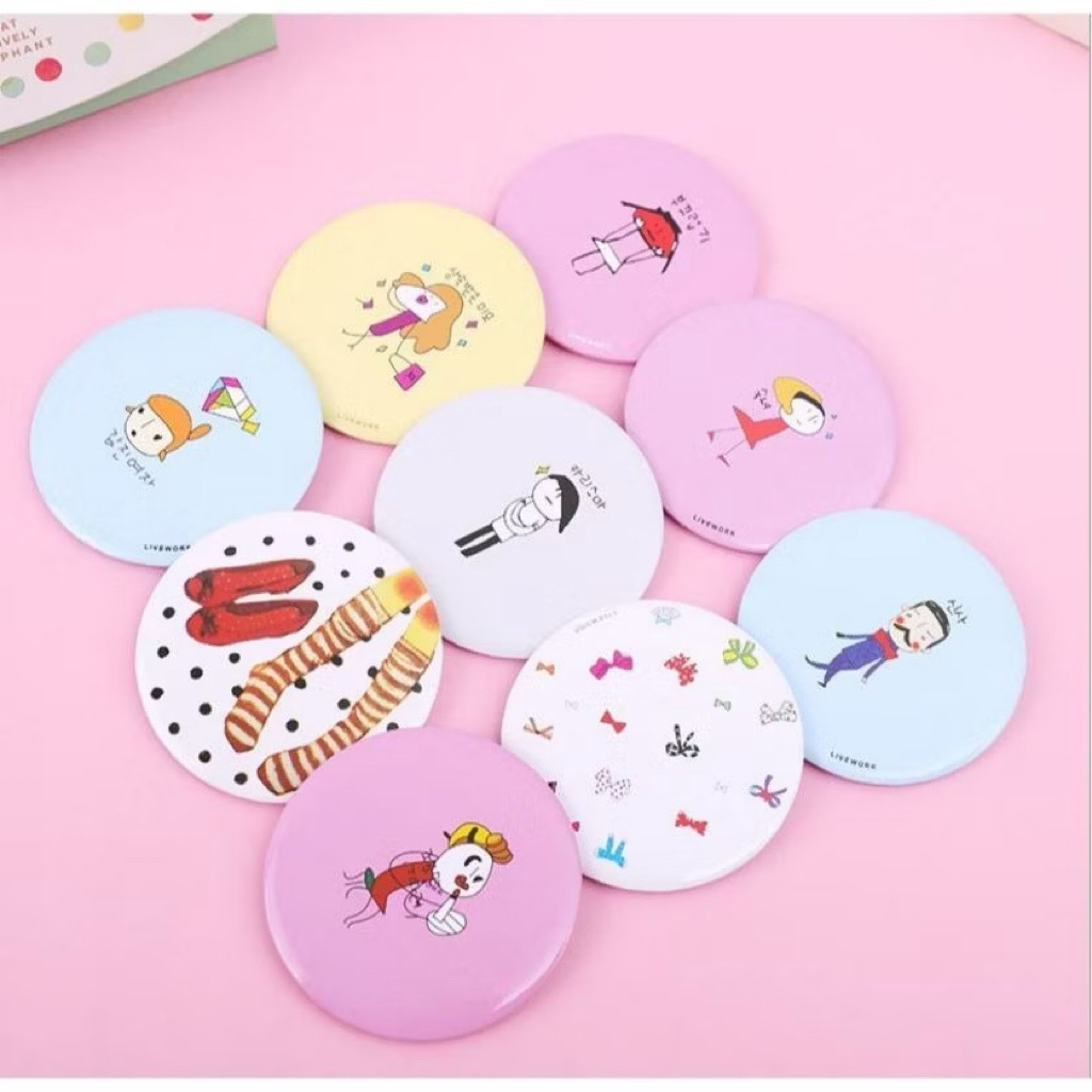 5000 DAPAT 3  KACA CERMIN BULAT KARAKTER Make Up Mini Cermin Kaca Bulat Mini Souvenir