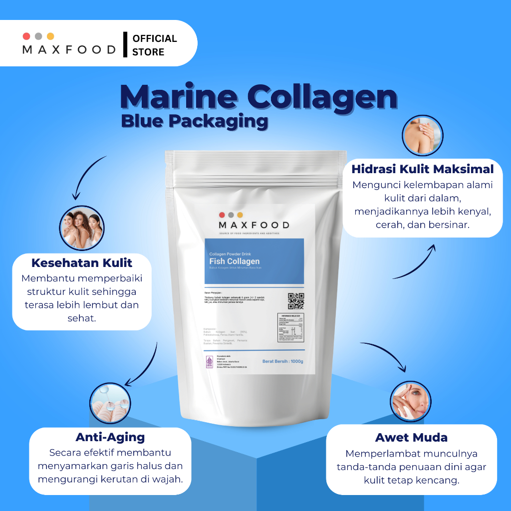 MAXFOOD - Bubuk Kolagen Ikan / Fish Collagen Peptides / Pure Fish Collagen / Pure Collagen 250 GR