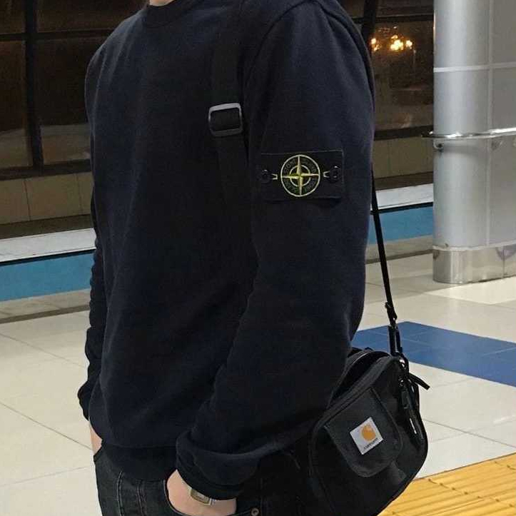 stone island hoodie pria  brended import premium full tag-hoodie cowok keren nevy blue