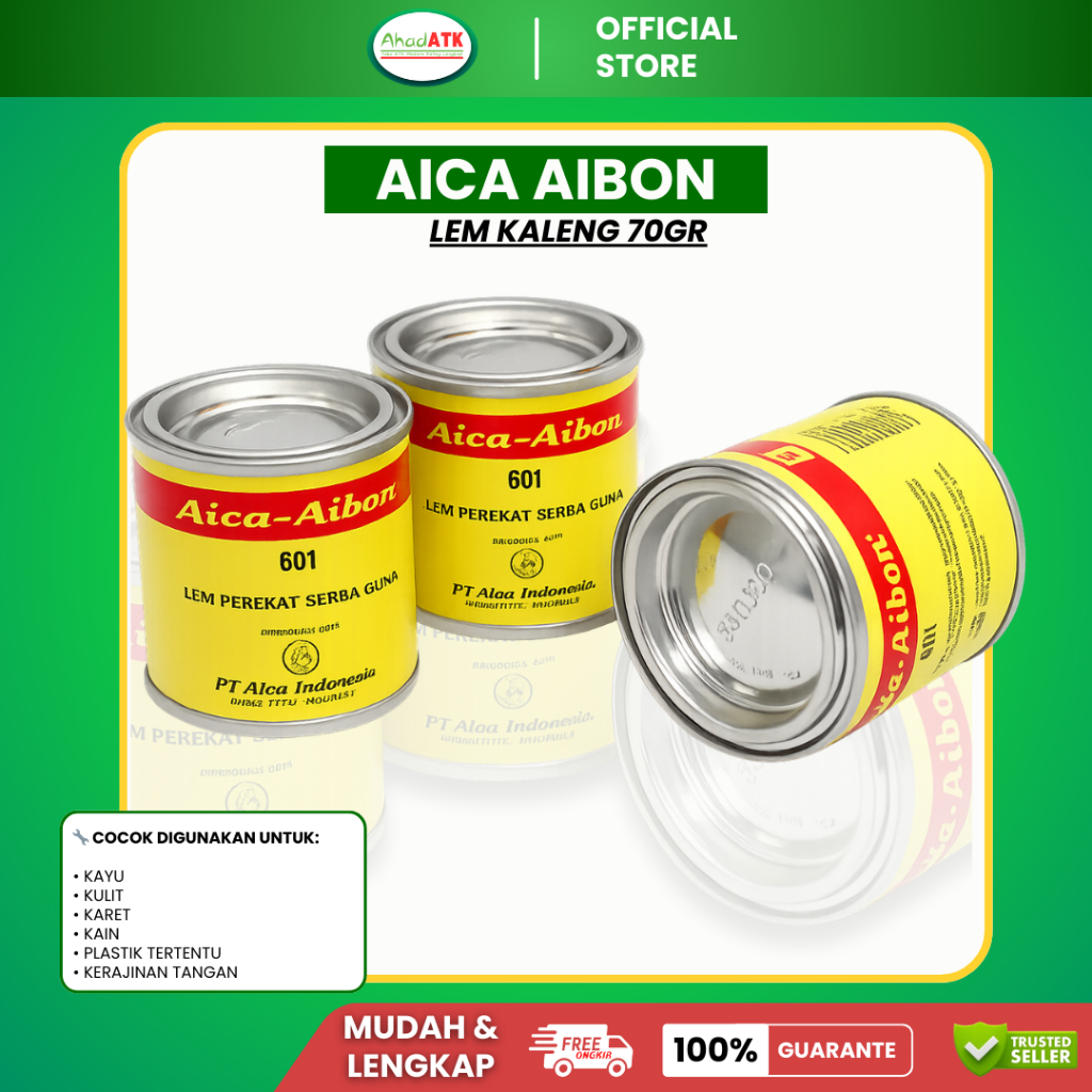 Aica Aibon Lem Kaleng 70gr – Lem Serbaguna Kuat untuk Kayu, Kulit & Karet