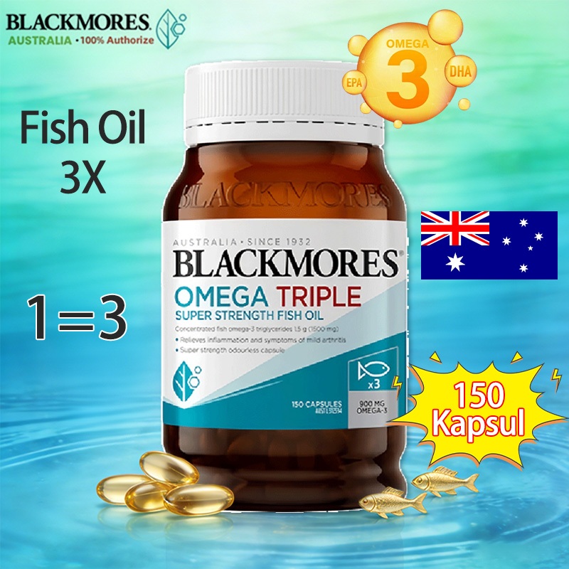 Blackmores Triple Strength Minyak Ikan150 Kapsul Suplemen Omega 3 Bant Jaga Kesehatan Kardiovaskular