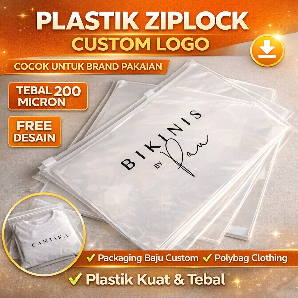 Plastik Ziplock Custom Logo 50pcs | Plastik Packing Baju 200 Micron | Ziplock Clothing