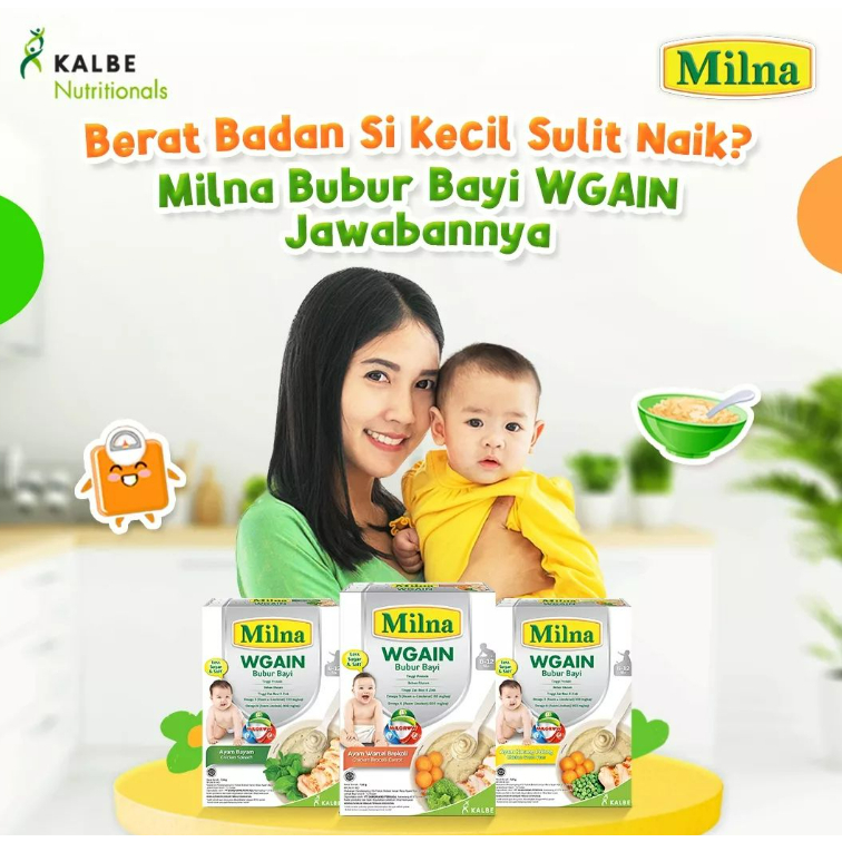Bubur Bayi Milna Wgain 6-12 | 8-12 Bulan 120g Dengan Protein Ayam Dan Whey