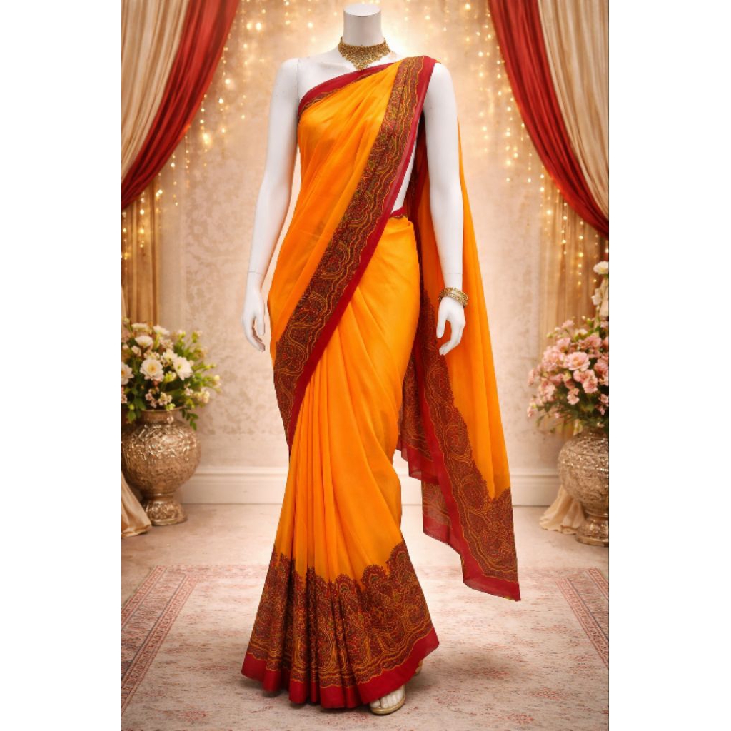 Saree Sari Siffon Chiffon Renda Bordir Original Radha Bahan Kain India Bollywood