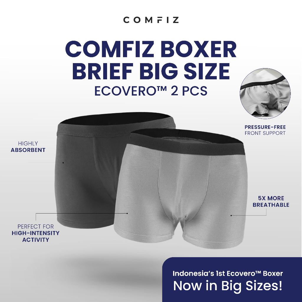 [BIG SIZE] Comfiz Boxer Brief Basic Ecovero Fabric 2 Pcs - Celana Dalam Pria Boxer Briefs Cowok Ukur