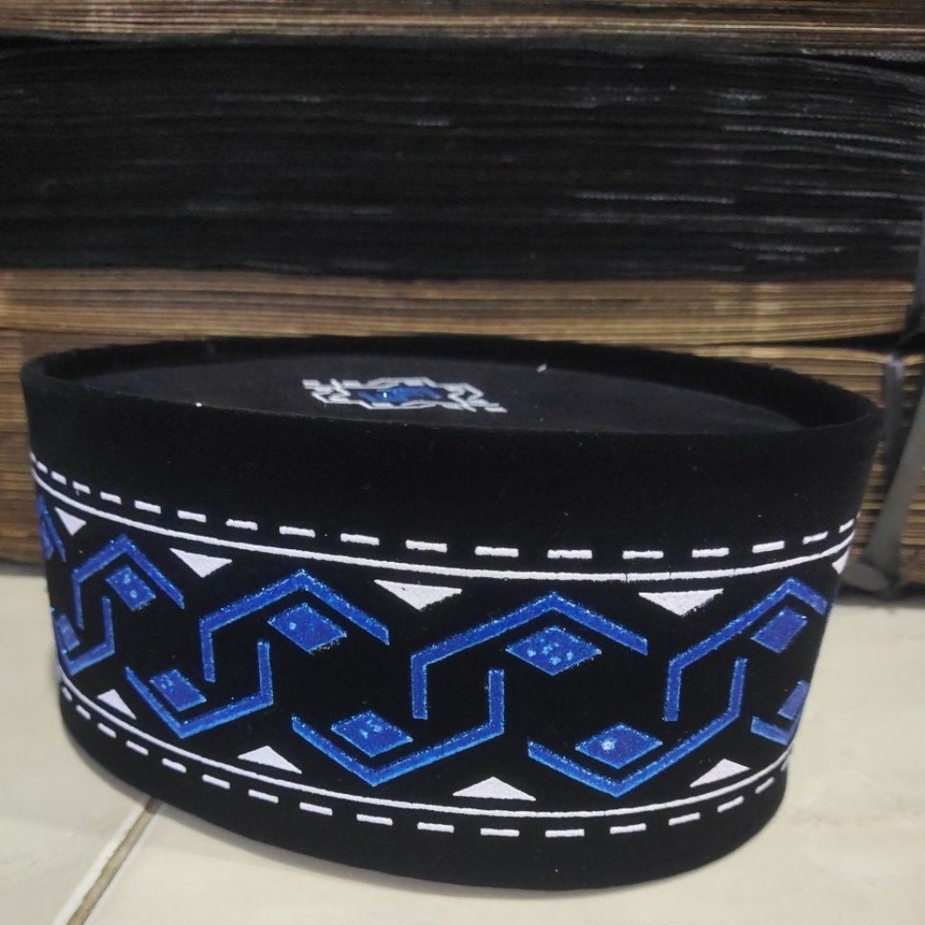 Peci Songkok hitam motif sablon 3D