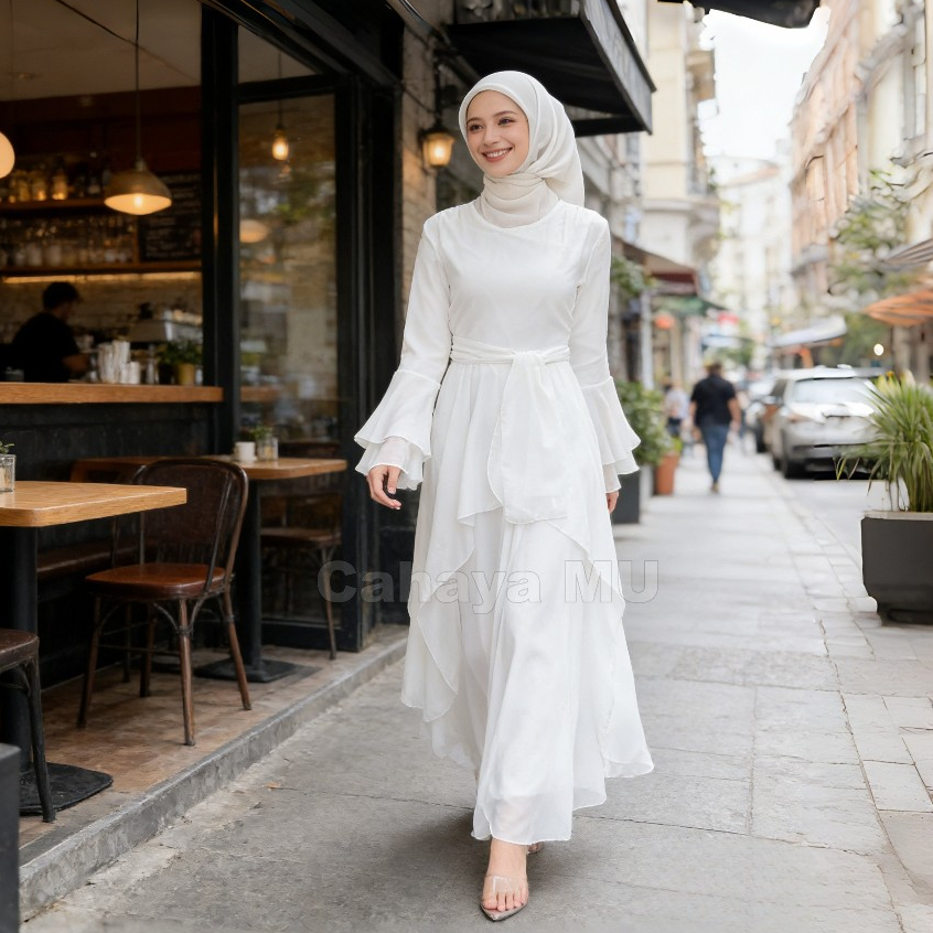 Gamis Putih Lebaran Terbaru/ Dress Muslim Wanita Simple Polos Elegan
