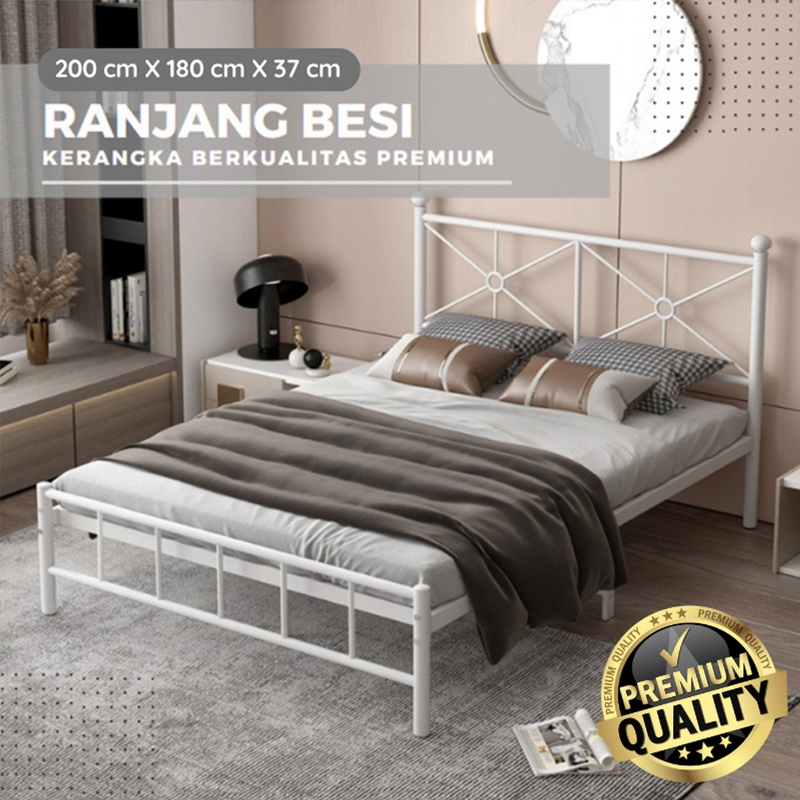 Ranjang Tempat Tidur Dipan Uk 200x150cm & 200cm x 180cm Minimalis Aesthetic Bahan Besi Kokoh & Kuat 