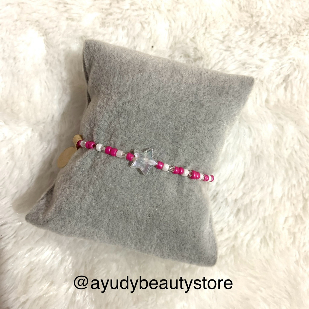 AYUDY Gelang Manik Mix Motif Pink karet | Gelang Manik Cantik