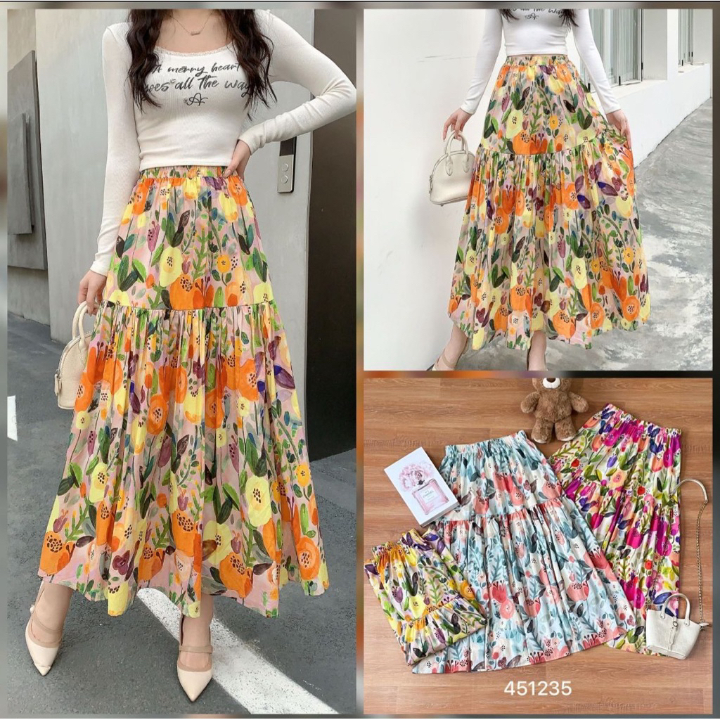 ROK IMPOR MOTIF BUNGA CANTIK BAHAN PREMIUM ALLSIZE