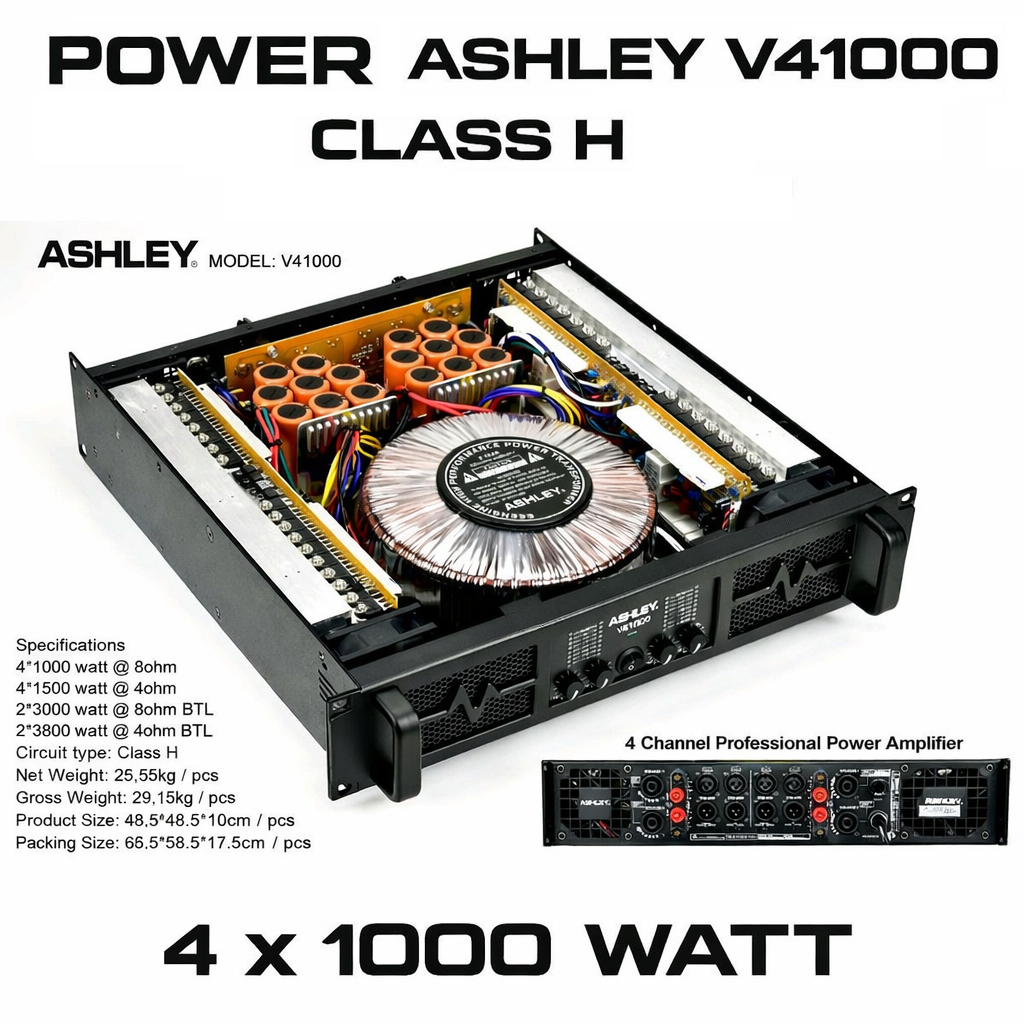 Power Amplifier Ashley V41000 CLASS H 4X1000W / Power Ashley V41000 Ashley V 41000 4 Channel 1000 W