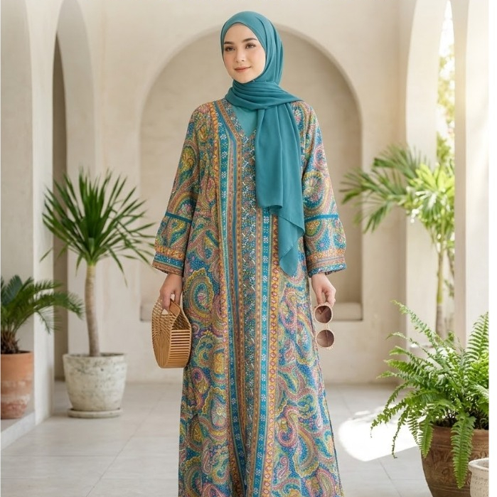 Gamis Bangkok - Baju Muslim Wanita Kekinian Motif Etnik