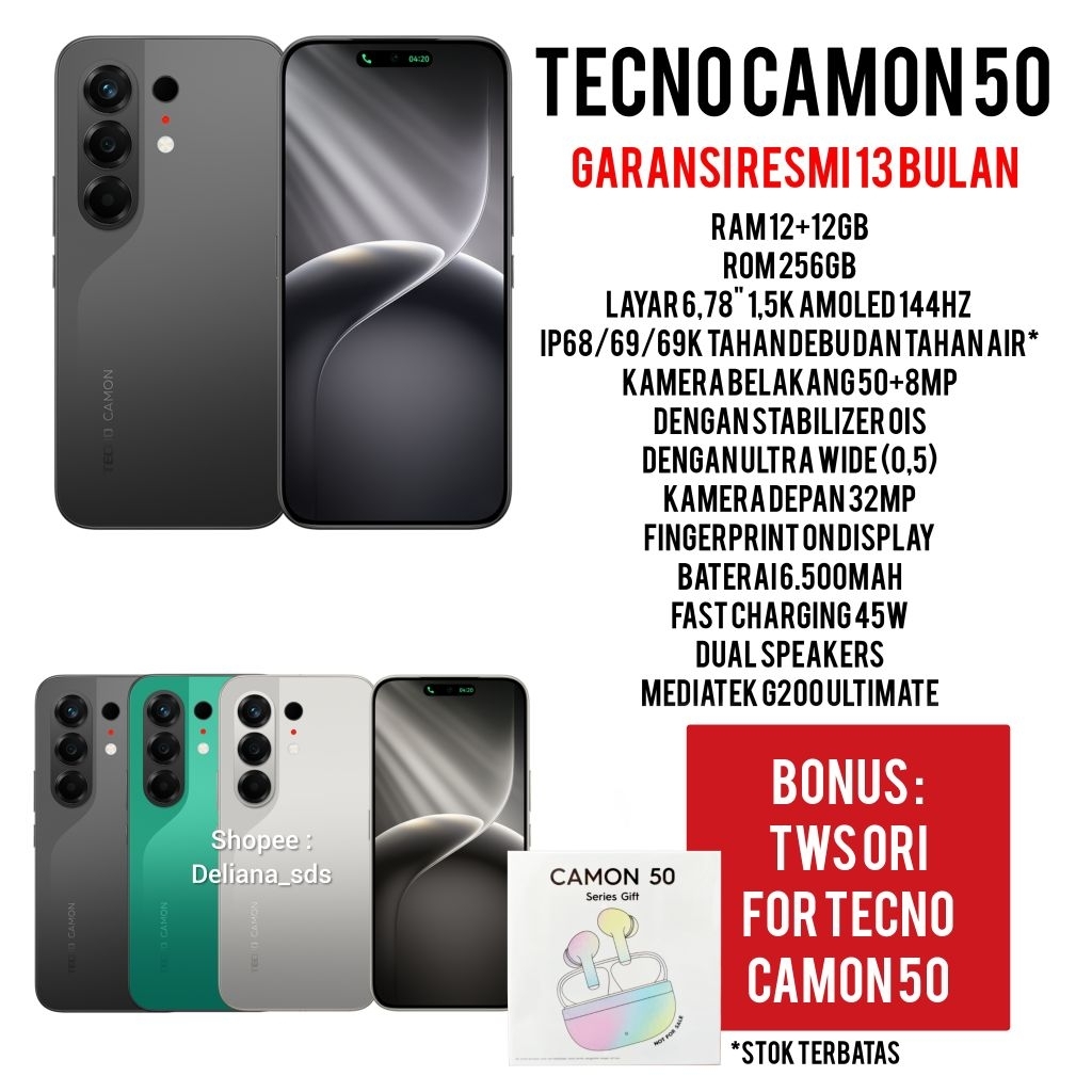 Tecno Camon 50 12/256 12+12/256 24/256 Garansi Resmi 13 Bulan Tecno Camon 50 12+12/256 Tecno Camon 5