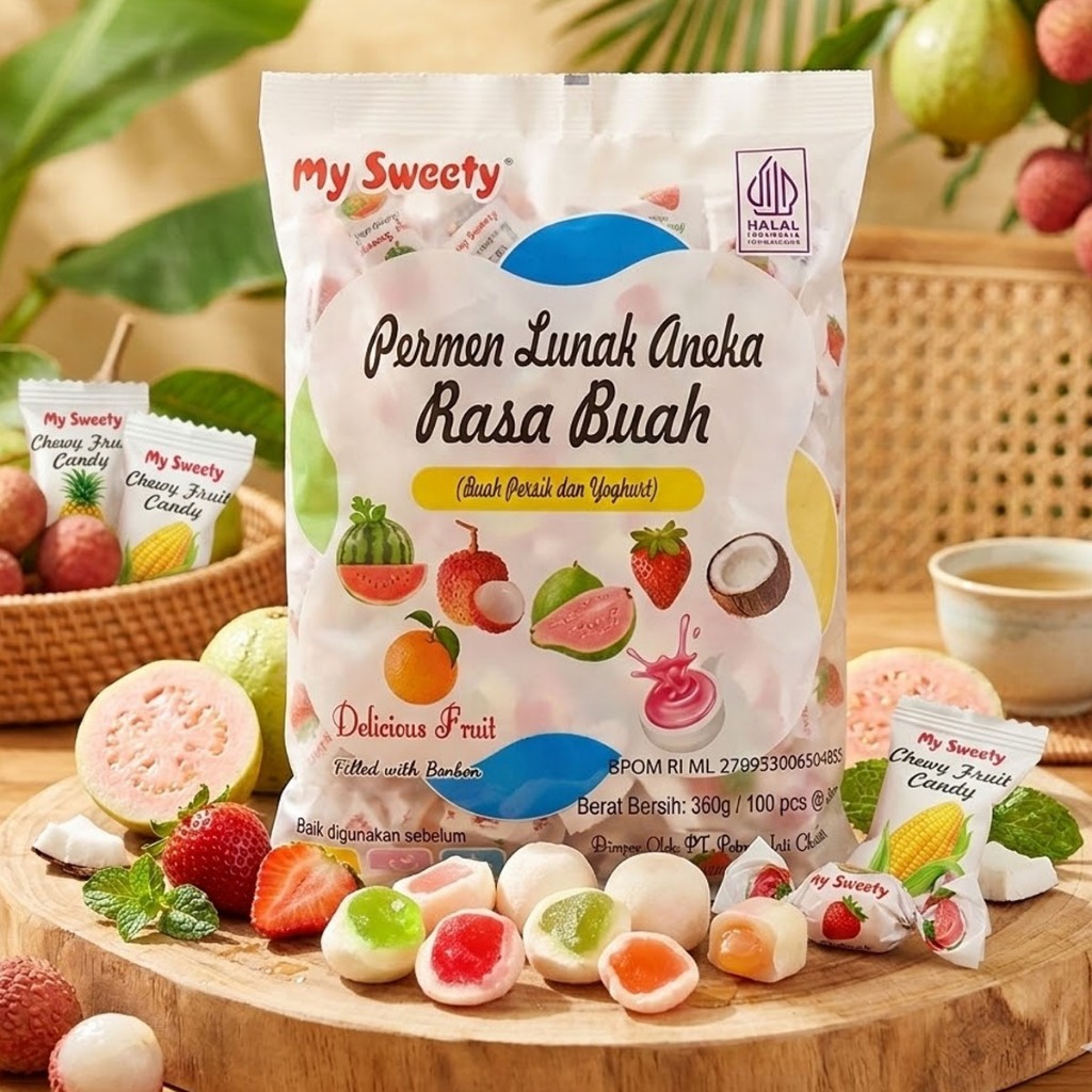 My Sweety Permen Lunak Aneka Rasa Buah Campur Susu Yogurt Halal 360 gram Isi 100 pcs Permen Rasa Jer