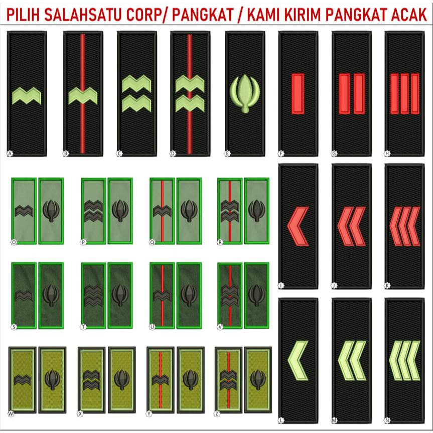 PATCH BORDIR CUSTOM PANGKAT  HABEMA & PEMBANTU  - 14 brevet TNI TANDA PANGKAT PDH PDL TNI AD MALVINA