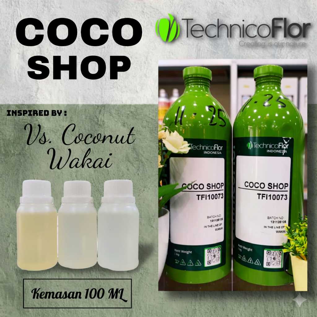 100 ML - COCO SHOP [ TFI ] | Bibit/biang parfum murni tanpa campuran kemasan repack - coconut/wakai