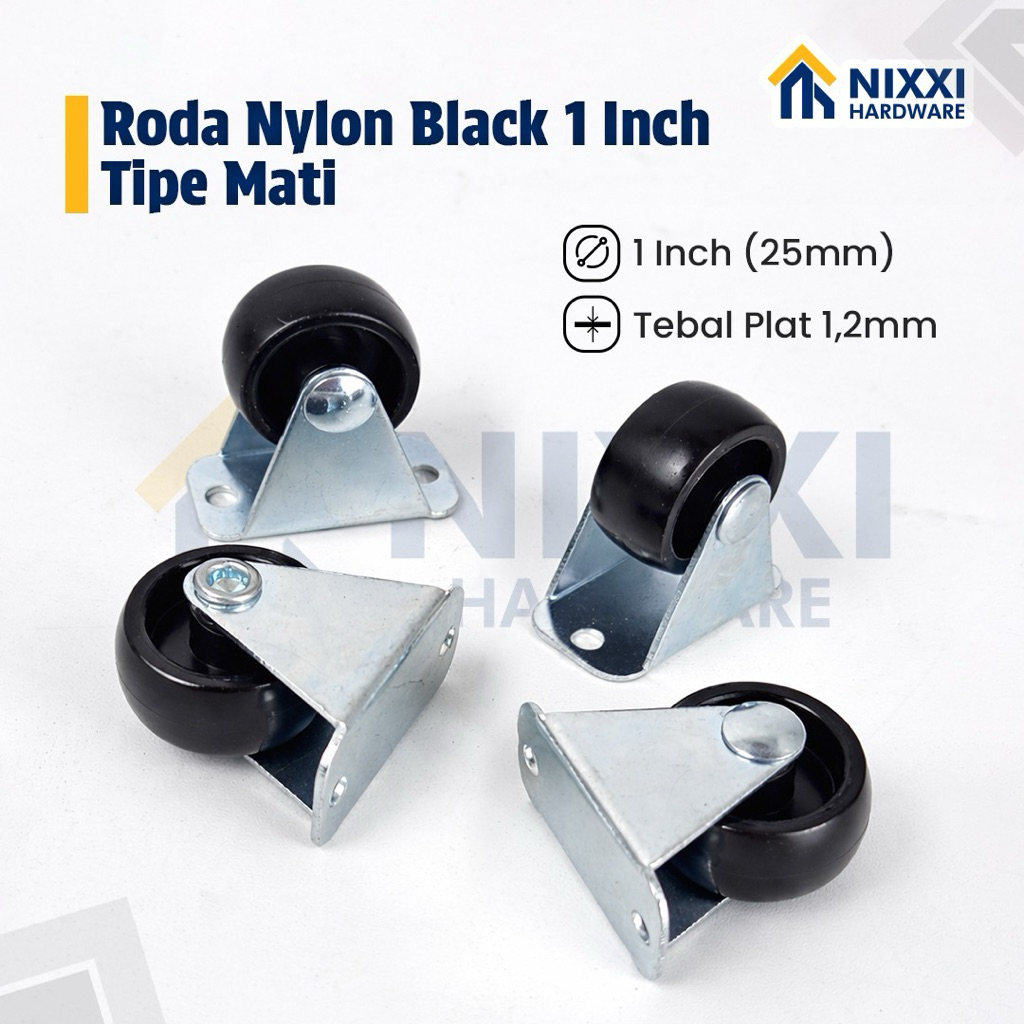 Roda Black Caster Nylon 1 Inch Mati / Black Caster 1 Inch Mati / Roda Hitam 1 Inch Mati