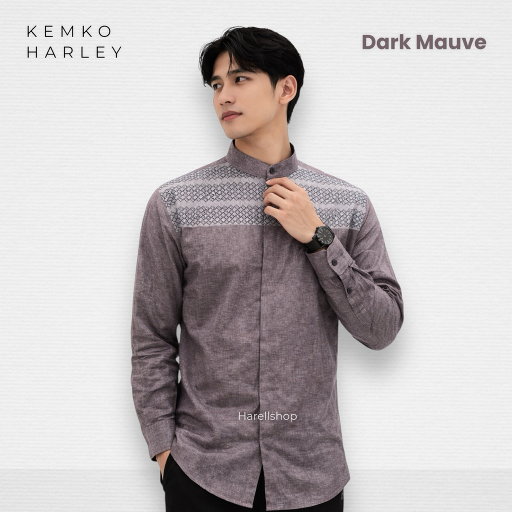 Kemko Harley Pria Lengan Panjang Warna Dark Mauve | Bahan Katun Adem | Koko Modern Premium