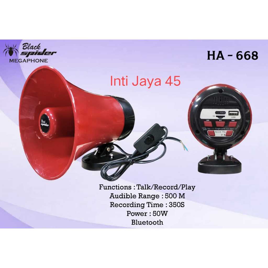 Speaker Toa Black spider HA-668  Horn Buat Jualan keliling Es krim 350 Detik Perekaman 12VBluetooth 