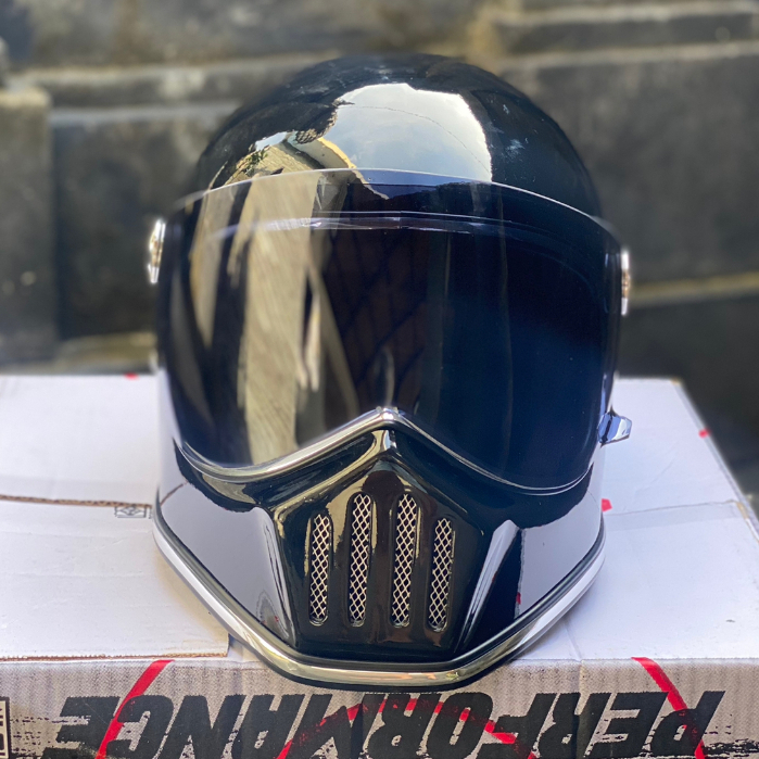 Helm Cakil Custom Retro Lengkap Kaca Full Face