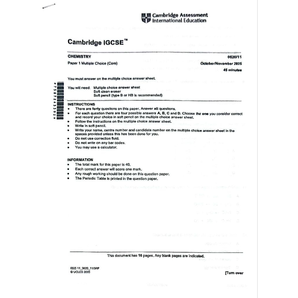 HARDCOPY IGCSE past papers cambridge IGCSE chemistry