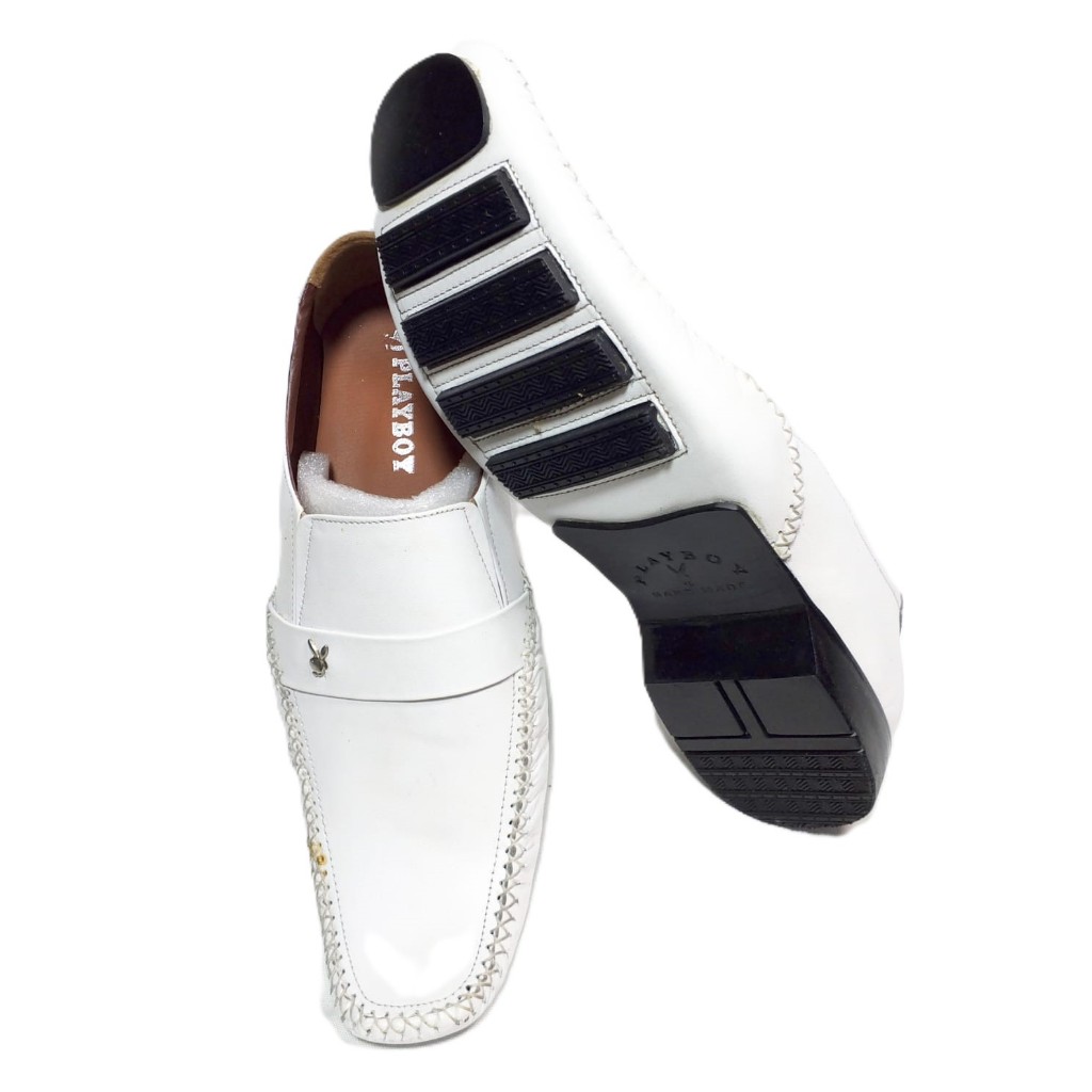 Sepatu Pantofel Pria Kantor Awet Formal Kerja Elegan & Anti Licin Pantopel Playboy Putih Kulit Asli