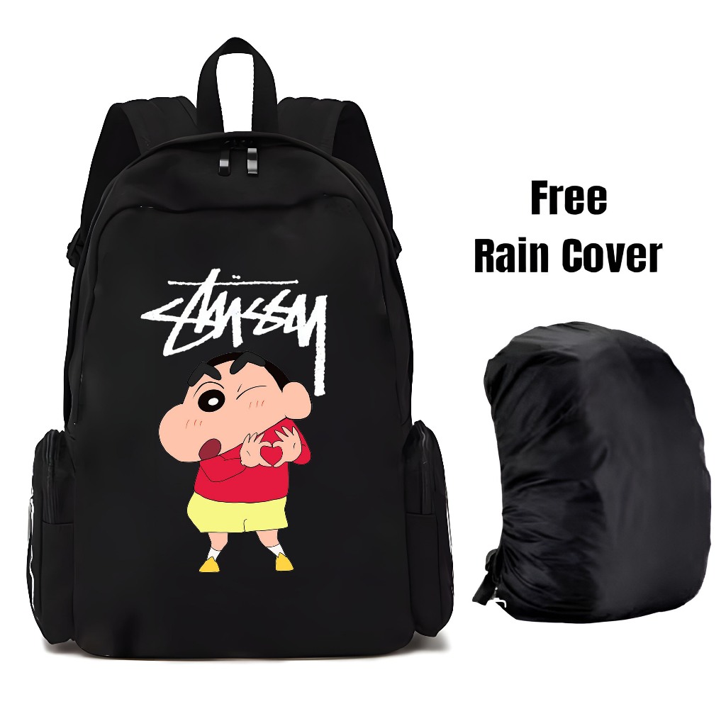 Tas Ransel Backpack Pria Wanita Casual Tas Gendong Terbaru Tas Kece Stussy x Shincan Kekinian Termur
