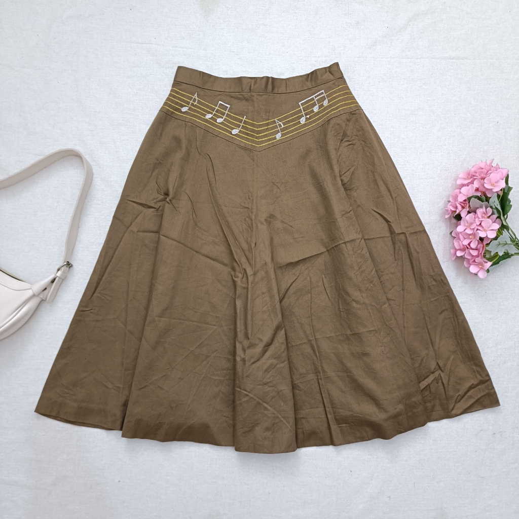 Rok Midi Music Notes Embroidery Mori Girl Harajuku Aesthetic Skirt