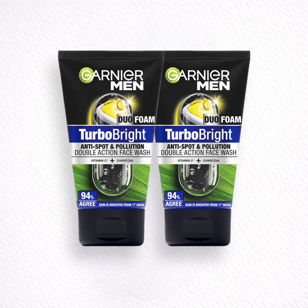 2PCS Garnier Men Turbo Bright 100ml Facial Wash Super Duo Foam Skincare 100 ml | Sabun Cuci Muka Pri