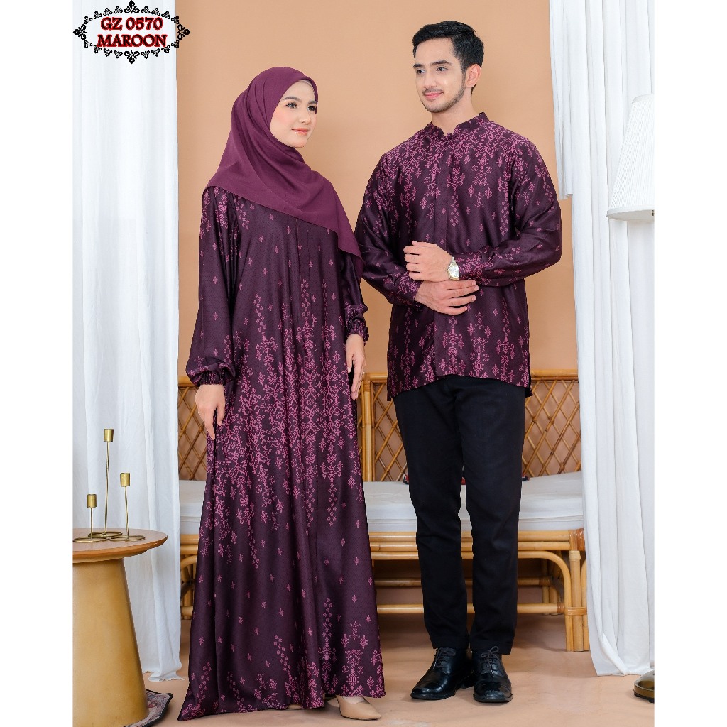 Gamis Koko Couple Lebaran GZ0570 Maroon/ Gamis Lebaran Couple/ Baju Couple Terbaru Jumbo