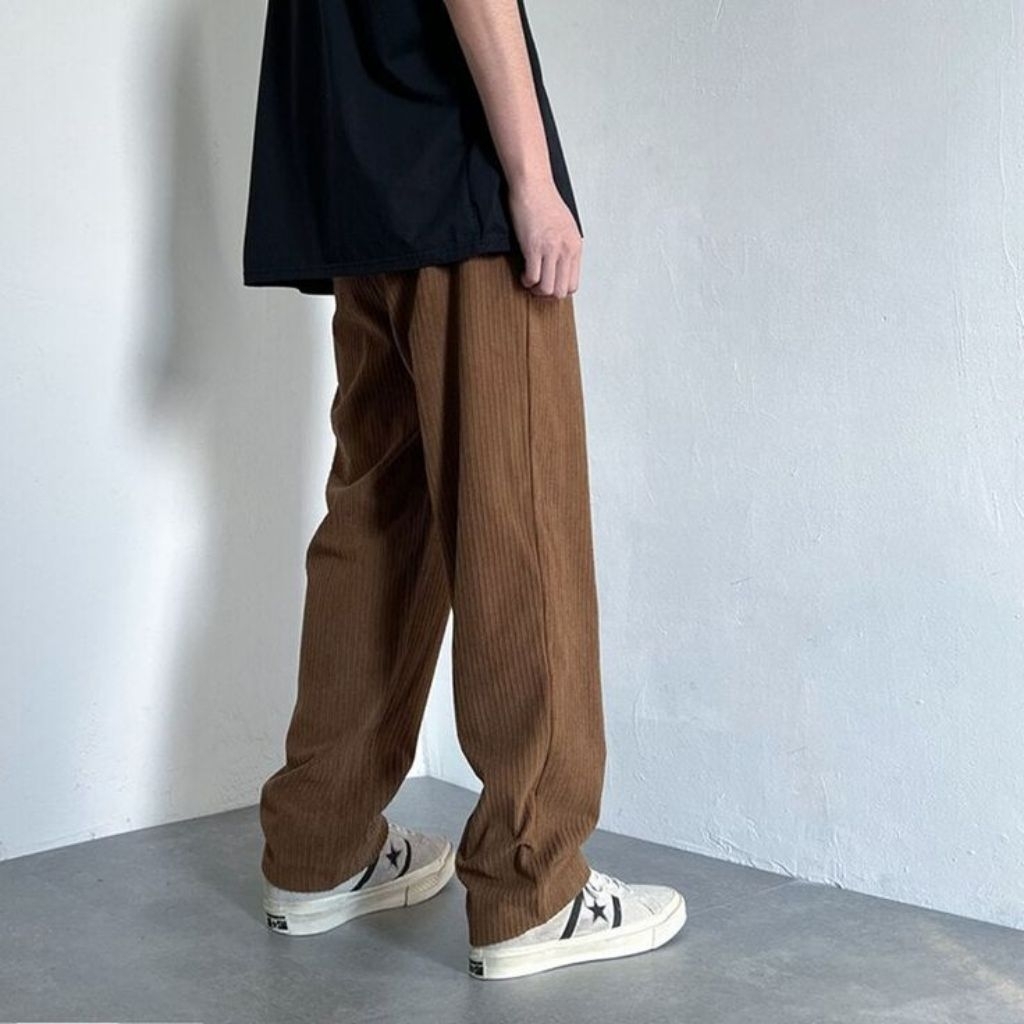 Celana Corduroy Cargo Loose Pants Gombrong Korean Style Retro Longgar